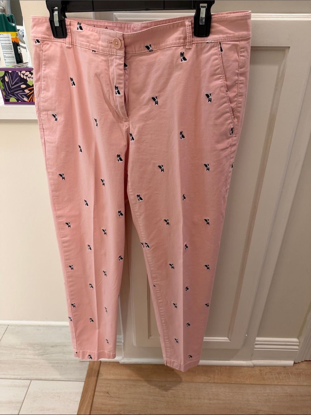 Talbots Blush Pink Straight Leg Pants with Navy Motifs